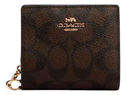 Cartera Coach Para Dama Snap Wallet Small Gold Color Marrón Oscuro Diseño De La Tela Monograma